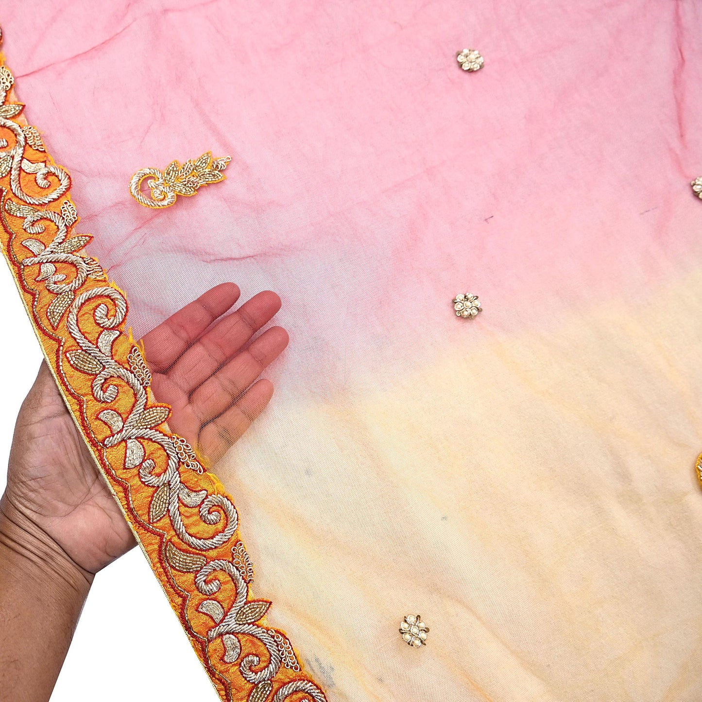 Indian Vintage Heavy Wedding Multi Dupatta Net Mesh Long Stole Hand Embroidered Scarves Golden Zardozi Zari Sequins Dridal Veil Hijab