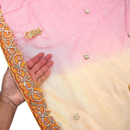 Indian Vintage Heavy Wedding Multi Dupatta Net Mesh Long Stole Hand Embroidered Scarves Golden Zardozi Zari Sequins Dridal Veil Hijab
