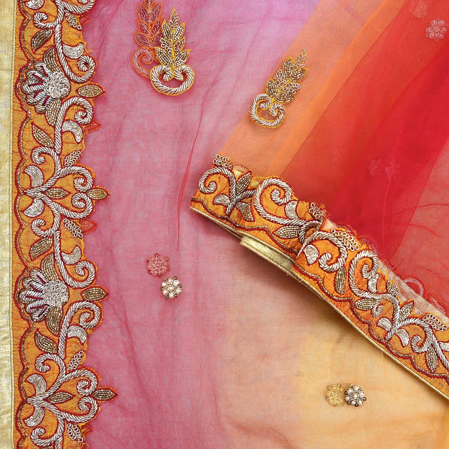 Indian Vintage Heavy Wedding Multi Dupatta Net Mesh Long Stole Hand Embroidered Scarves Golden Zardozi Zari Sequins Dridal Veil Hijab