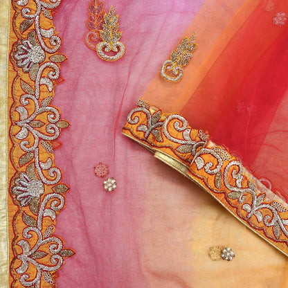 Indian Vintage Heavy Wedding Multi Dupatta Net Mesh Long Stole Hand Embroidered Scarves Golden Zardozi Zari Sequins Dridal Veil Hijab