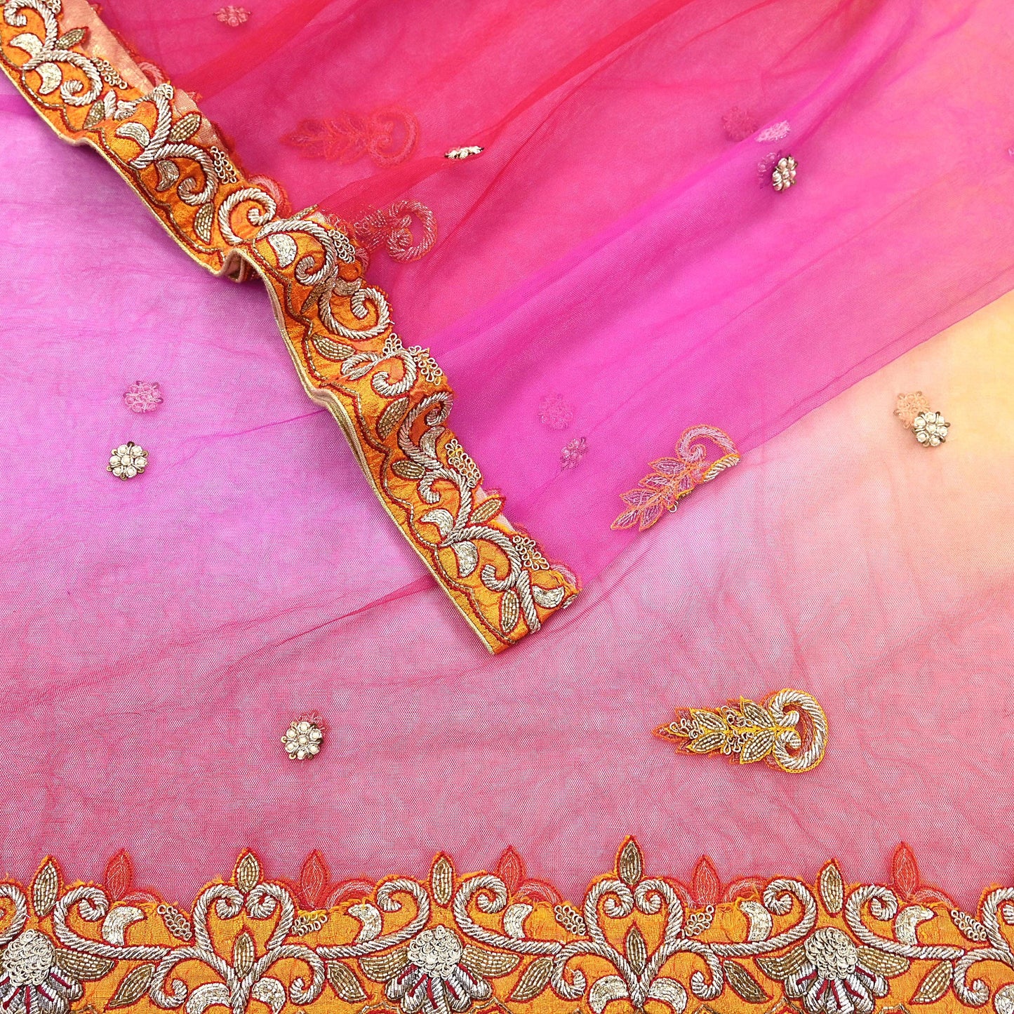 Indian Vintage Heavy Wedding Multi Dupatta Net Mesh Long Stole Hand Embroidered Scarves Golden Zardozi Zari Sequins Dridal Veil Hijab