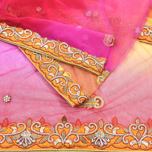 Indian Vintage Heavy Wedding Multi Dupatta Net Mesh Long Stole Hand Embroidered Scarves Golden Zardozi Zari Sequins Dridal Veil Hijab