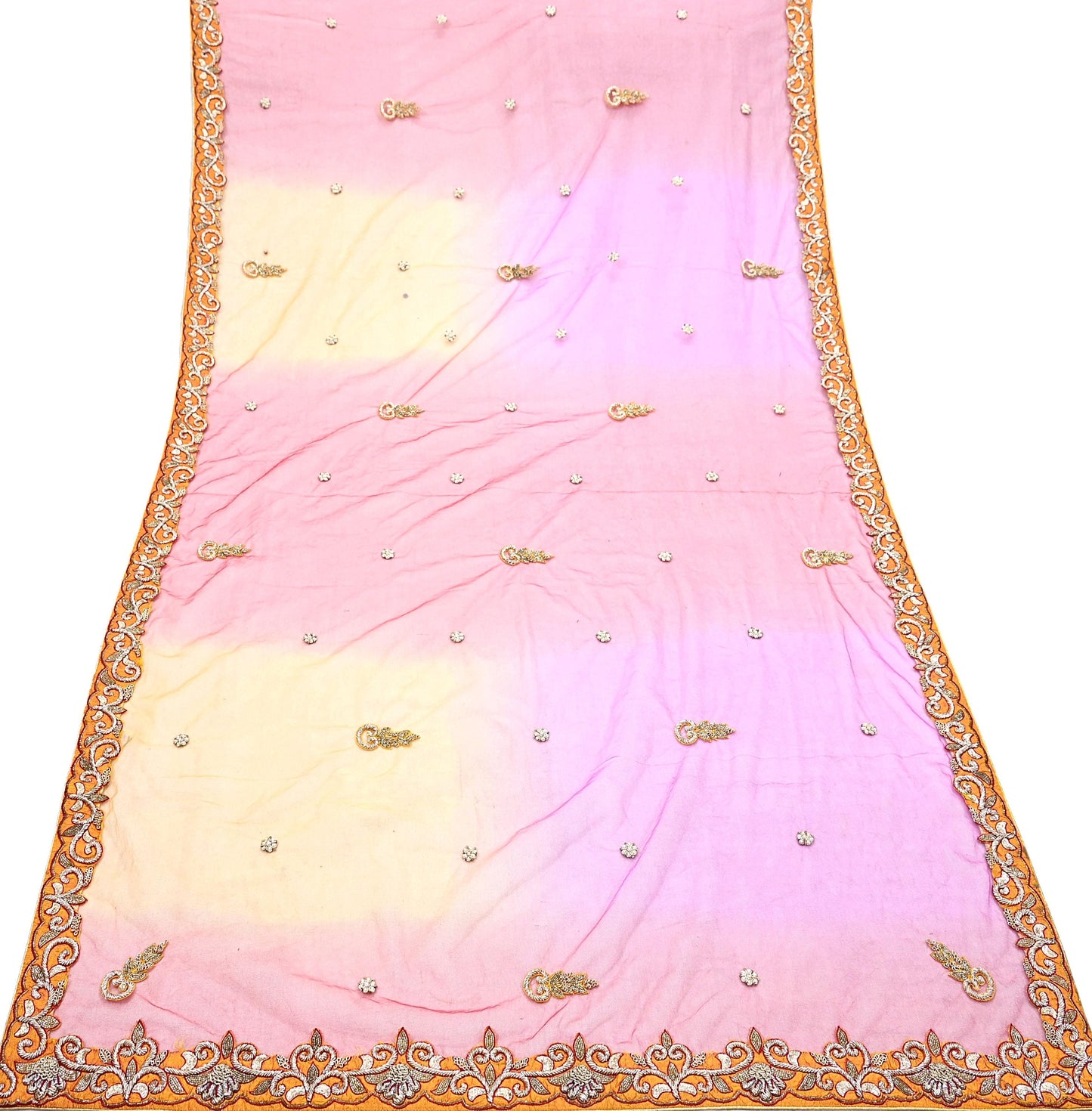 Indian Vintage Heavy Wedding Multi Dupatta Net Mesh Long Stole Hand Embroidered Scarves Golden Zardozi Zari Sequins Dridal Veil Hijab