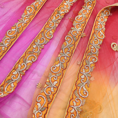 Indian Vintage Heavy Wedding Multi Dupatta Net Mesh Long Stole Hand Embroidered Scarves Golden Zardozi Zari Sequins Dridal Veil Hijab