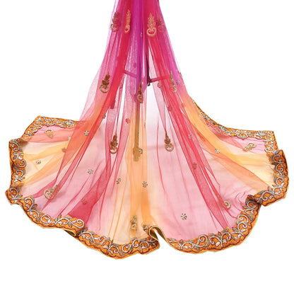 Indian Vintage Heavy Wedding Multi Dupatta Net Mesh Long Stole Hand Embroidered Scarves Golden Zardozi Zari Sequins Dridal Veil Hijab