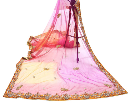 Indian Vintage Heavy Wedding Multi Dupatta Net Mesh Long Stole Hand Embroidered Scarves Golden Zardozi Zari Sequins Dridal Veil Hijab