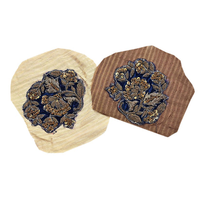 Indian Vintage Blue Velvet Appliques  Set of 9 | Hand-Embroidered Floral Patches with Zardozi, Dabka, for Craft, Journals
