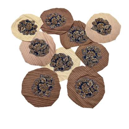 Indian Vintage Blue Velvet Appliques  Set of 9 | Hand-Embroidered Floral Patches with Zardozi, Dabka, for Craft, Journals