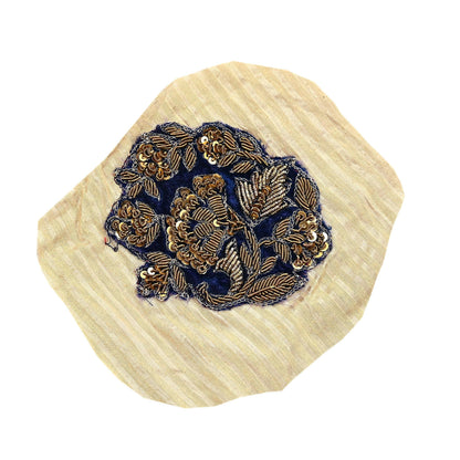 Indian Vintage Blue Velvet Appliques  Set of 9 | Hand-Embroidered Floral Patches with Zardozi, Dabka, for Craft, Journals