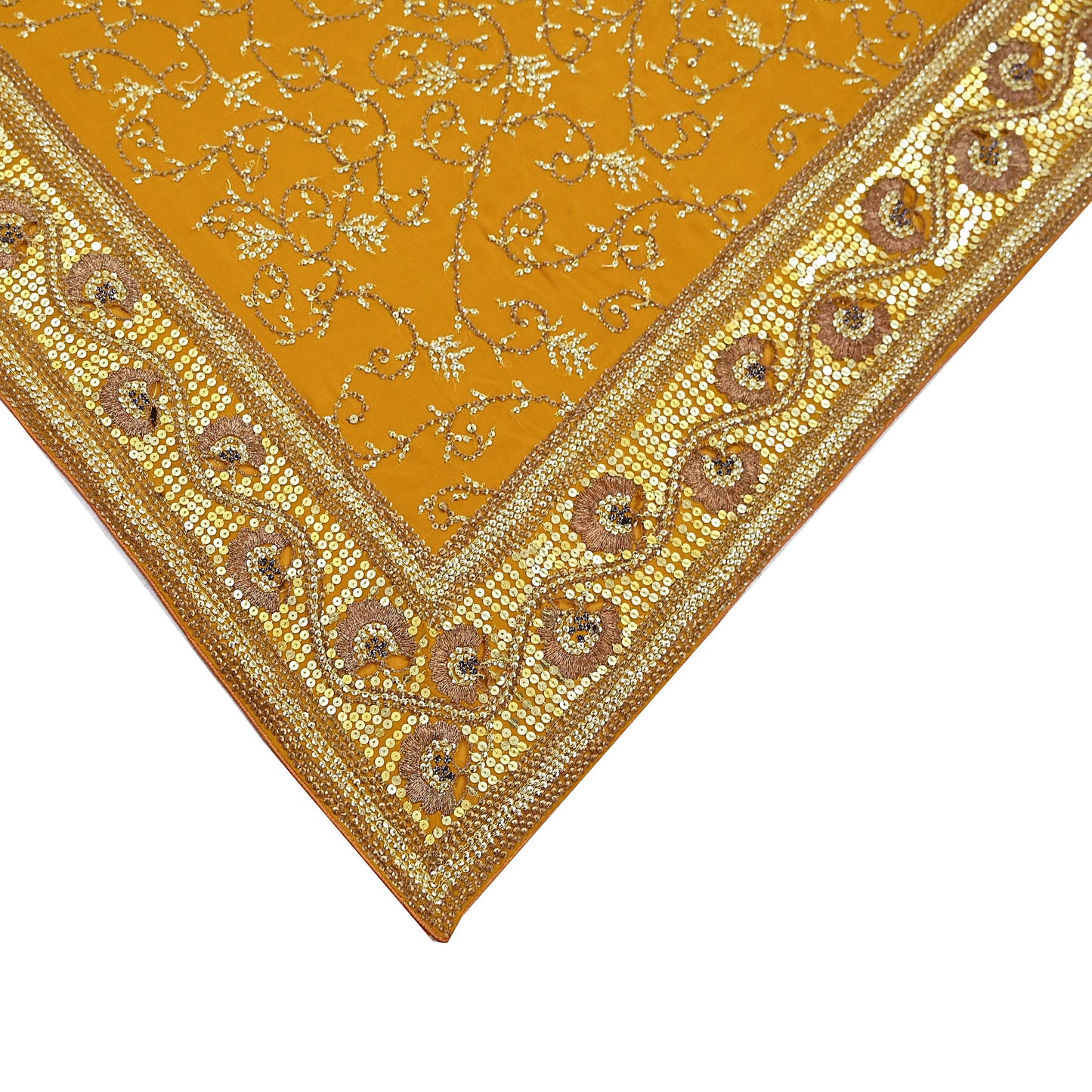 Indian Vintage Heavy Sarees Mustard Pure Georgette Silk Hand Embroidered Sari Fabric 6Yd Sewing Ethnic zari with blouse fabric