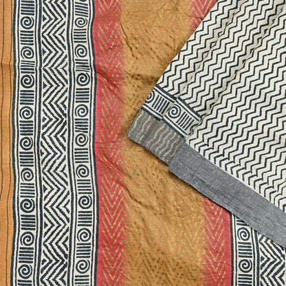 Indian Vintage Black & Ivory Saree Pure Woolen Woven Painted Sari Warm Craft Fabric 5Yd Border Dress making Crafting Designing