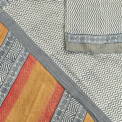 Indian Vintage Black & Ivory Saree Pure Woolen Woven Painted Sari Warm Craft Fabric 5Yd Border Dress making Crafting Designing