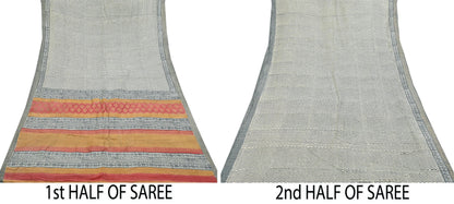 Indian Vintage Black & Ivory Saree Pure Woolen Woven Painted Sari Warm Craft Fabric 5Yd Border Dress making Crafting Designing