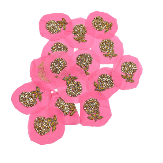 Indian Vintage Pink Pure Georgette Silk Appliques Set of 5 Hand-Embroidered Floral Patches with Zardozi, Dabka, for Craft, Journals 3x2"