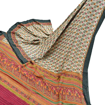 Vintage Red Beige Wool Saree Indian Pure Woolen Woven Floral Fabric 5 Yard Soft Warm Craft Material for Winter Sewing & Dressmaking