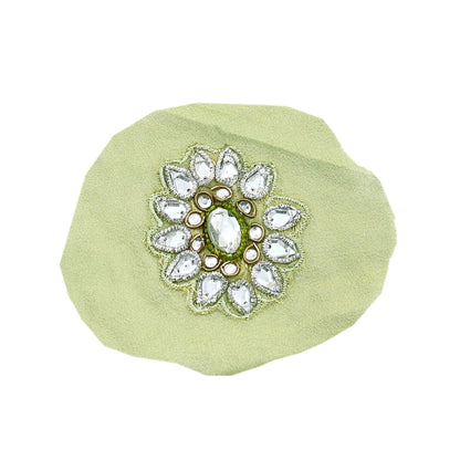 Indian Vintage Green Pure Georgette Silk Appliques Set of 5 Hand-Embroidered Patches with Zardozi, Dabka ,for Craft Journals 2x2"