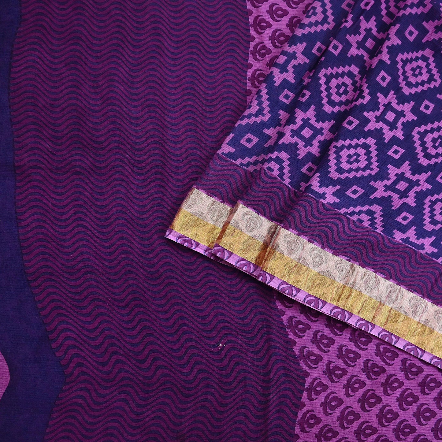 Indian Vintage Sari Blue & Purple Printed Pure Cotton Sarees Craft Fabric 5Yd Soft Sewing Sarong Wrap Boho Floral Quilting Dress making