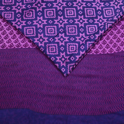 Indian Vintage Sari Blue & Purple Printed Pure Cotton Sarees Craft Fabric 5Yd Soft Sewing Sarong Wrap Boho Floral Quilting Dress making