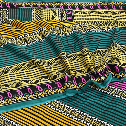 Indian Vintage Multi Saree Printed 100% Pure Cotton Sari Craft Fabric Soft 5Yd Sewing Sarong Wrap Boho Dress Making Quilting Crafting