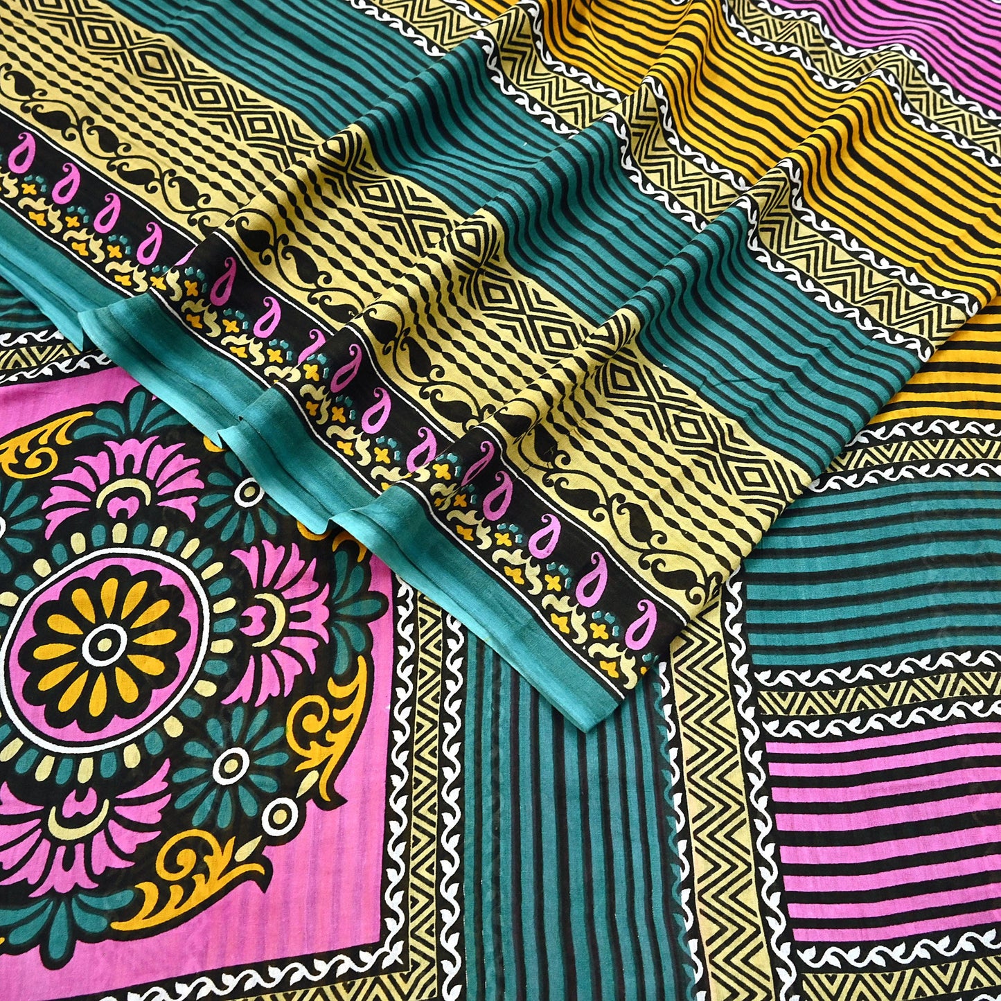 Indian Vintage Multi Saree Printed 100% Pure Cotton Sari Craft Fabric Soft 5Yd Sewing Sarong Wrap Boho Dress Making Quilting Crafting