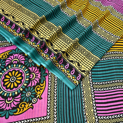 Indian Vintage Multi Saree Printed 100% Pure Cotton Sari Craft Fabric Soft 5Yd Sewing Sarong Wrap Boho Dress Making Quilting Crafting