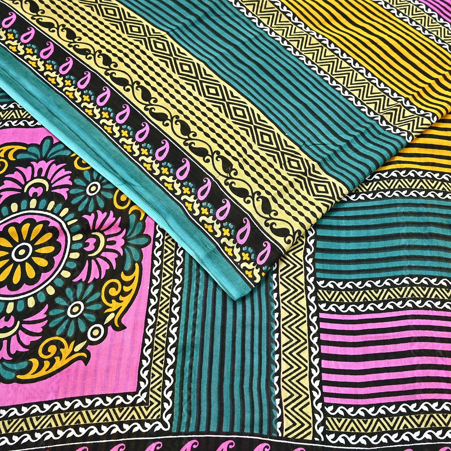 Indian Vintage Multi Saree Printed 100% Pure Cotton Sari Craft Fabric Soft 5Yd Sewing Sarong Wrap Boho Dress Making Quilting Crafting