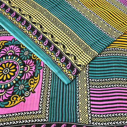 Indian Vintage Multi Saree Printed 100% Pure Cotton Sari Craft Fabric Soft 5Yd Sewing Sarong Wrap Boho Dress Making Quilting Crafting