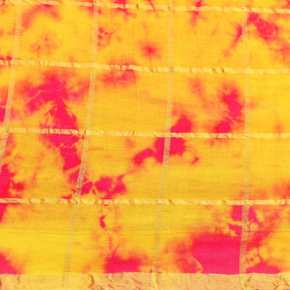 Indian Vintage Yellow & Pink Saree Pure Cotton Bandhani Print Woven Sari Craft Soft Fabric 5Yd Sewing Sarong Wrap Boho Abstract Design