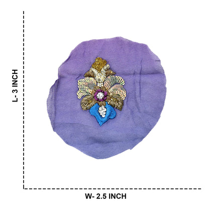 Indian Vintage Purple & Blue Pure Georgette Silk Appliques Set of 6 Hand-Embroidered Patches with Zardozi, Dabka ,for Craft Journals 3x2.5"