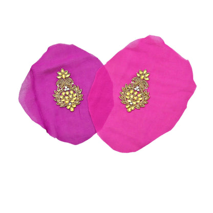 Indian Vintage Purple Pink Pure Georgette Silk Appliques Set of 10 Hand-Embroidered Patches with Zardozi Dabka for Craft Journals 2.5x1.5"