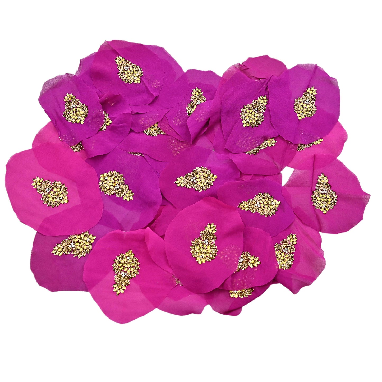 Indian Vintage Purple Pink Pure Georgette Silk Appliques Set of 10 Hand-Embroidered Patches with Zardozi Dabka for Craft Journals 2.5x1.5"