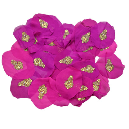 Indian Vintage Purple Pink Pure Georgette Silk Appliques Set of 10 Hand-Embroidered Patches with Zardozi Dabka for Craft Journals 2.5x1.5"