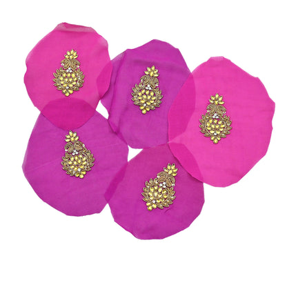 Indian Vintage Purple Pink Pure Georgette Silk Appliques Set of 10 Hand-Embroidered Patches with Zardozi Dabka for Craft Journals 2.5x1.5"