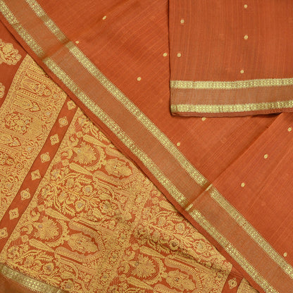 Indian Vintage Sari Orange 100% Pure Silk Hand Woven Sarees Craft Fabric 5Yd Ethnic Sewing Dress making Crafting Quilting Upcycle