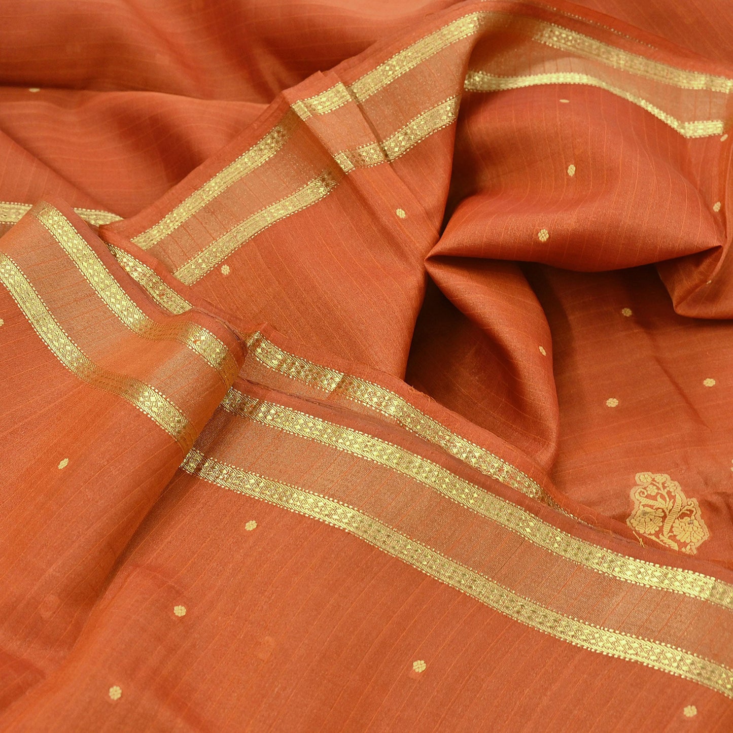 Indian Vintage Sari Orange 100% Pure Silk Hand Woven Sarees Craft Fabric 5Yd Ethnic Sewing Dress making Crafting Quilting Upcycle