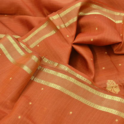 Indian Vintage Sari Orange 100% Pure Silk Hand Woven Sarees Craft Fabric 5Yd Ethnic Sewing Dress making Crafting Quilting Upcycle