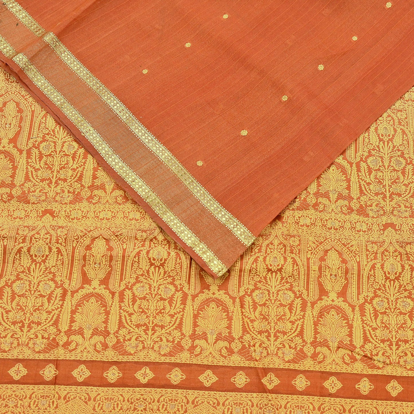Indian Vintage Sari Orange 100% Pure Silk Hand Woven Sarees Craft Fabric 5Yd Ethnic Sewing Dress making Crafting Quilting Upcycle