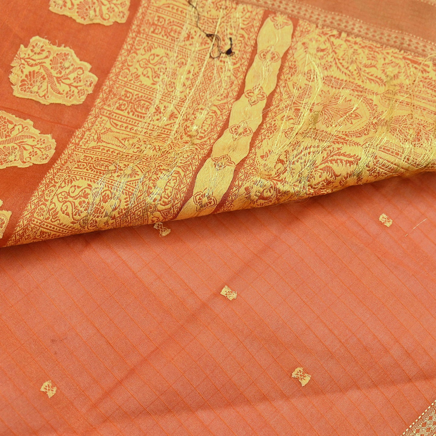 Indian Vintage Sari Orange 100% Pure Silk Hand Woven Sarees Craft Fabric 5Yd Ethnic Sewing Dress making Crafting Quilting Upcycle