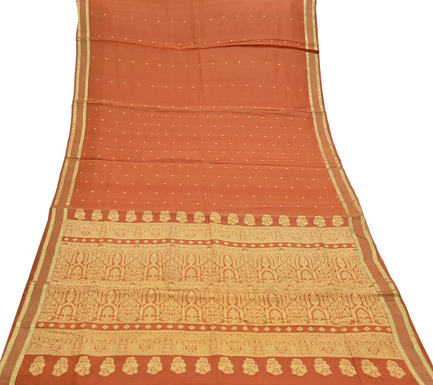 Indian Vintage Sari Orange 100% Pure Silk Hand Woven Sarees Craft Fabric 5Yd Ethnic Sewing Dress making Crafting Quilting Upcycle