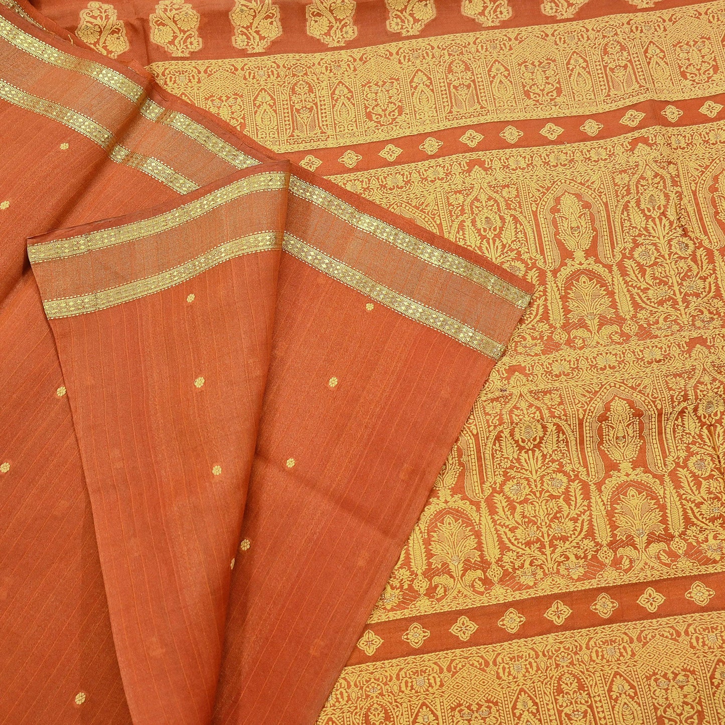 Indian Vintage Sari Orange 100% Pure Silk Hand Woven Sarees Craft Fabric 5Yd Ethnic Sewing Dress making Crafting Quilting Upcycle