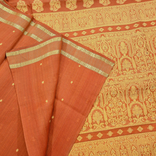 Indian Vintage Sari Orange 100% Pure Silk Hand Woven Sarees Craft Fabric 5Yd Ethnic Sewing Dress making Crafting Quilting Upcycle