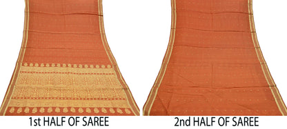 Indian Vintage Sari Orange 100% Pure Silk Hand Woven Sarees Craft Fabric 5Yd Ethnic Sewing Dress making Crafting Quilting Upcycle