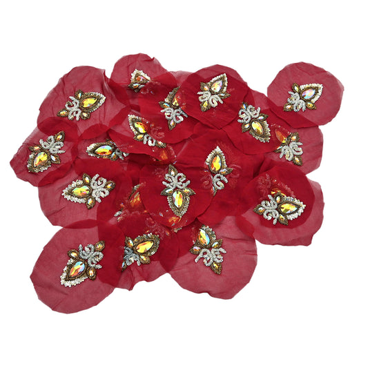 Indian Vintage Red Pure Georgette Silk Appliques Set of 5 Hand-Embroidered Patches with Zardozi, Dabka ,for Craft Journals 3.5x2.5"