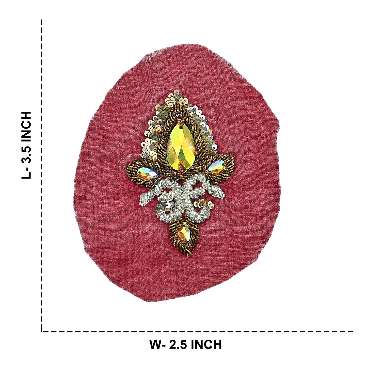 Indian Vintage Red Pure Georgette Silk Appliques Set of 5 Hand-Embroidered Patches with Zardozi, Dabka ,for Craft Journals 3.5x2.5"