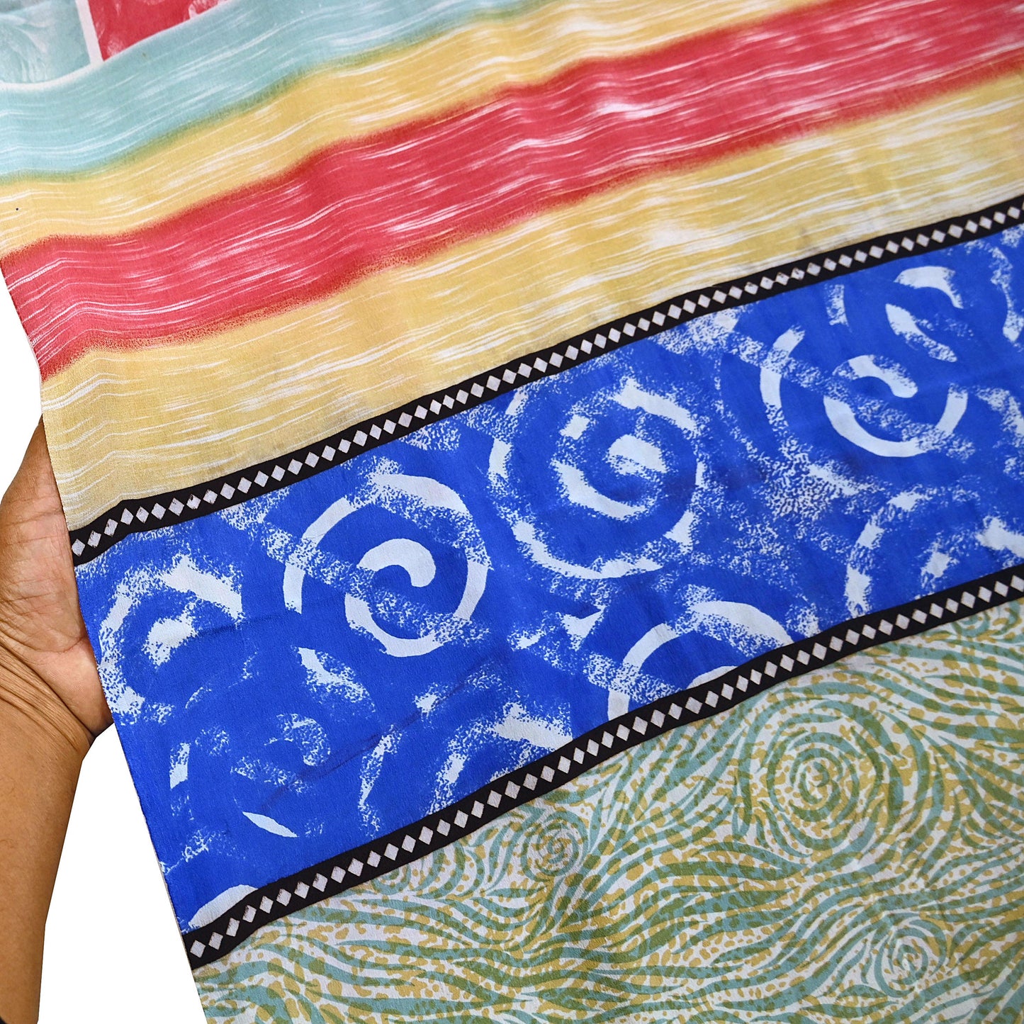 Indian Vintage Sari Multi Pure Crepe Silk Printed Saree 5yard Sewing Geometric Craft Fabric Wrap Dress Making Crafting Quilting