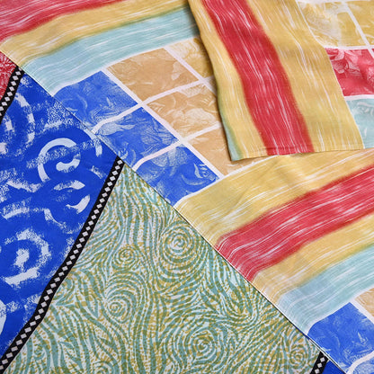 Indian Vintage Sari Multi Pure Crepe Silk Printed Saree 5yard Sewing Geometric Craft Fabric Wrap Dress Making Crafting Quilting