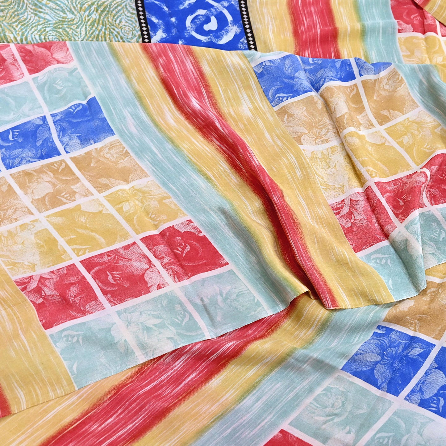 Indian Vintage Sari Multi Pure Crepe Silk Printed Saree 5yard Sewing Geometric Craft Fabric Wrap Dress Making Crafting Quilting