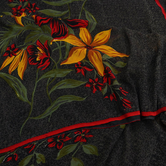 Indian Vintage Saree 100% Pure Georgette Silk Printed Sari Sewing 5yd Craft Soft Dress Designing for Crafting Floral Quilting Upcycle