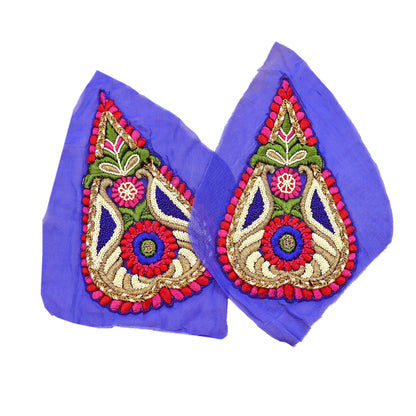 Indian Vintage Purple Georgette Appliques Set of 2 Hand-Embroidered Patches with Zardozi, Dabka ,for Craft Journals 8x4.5"