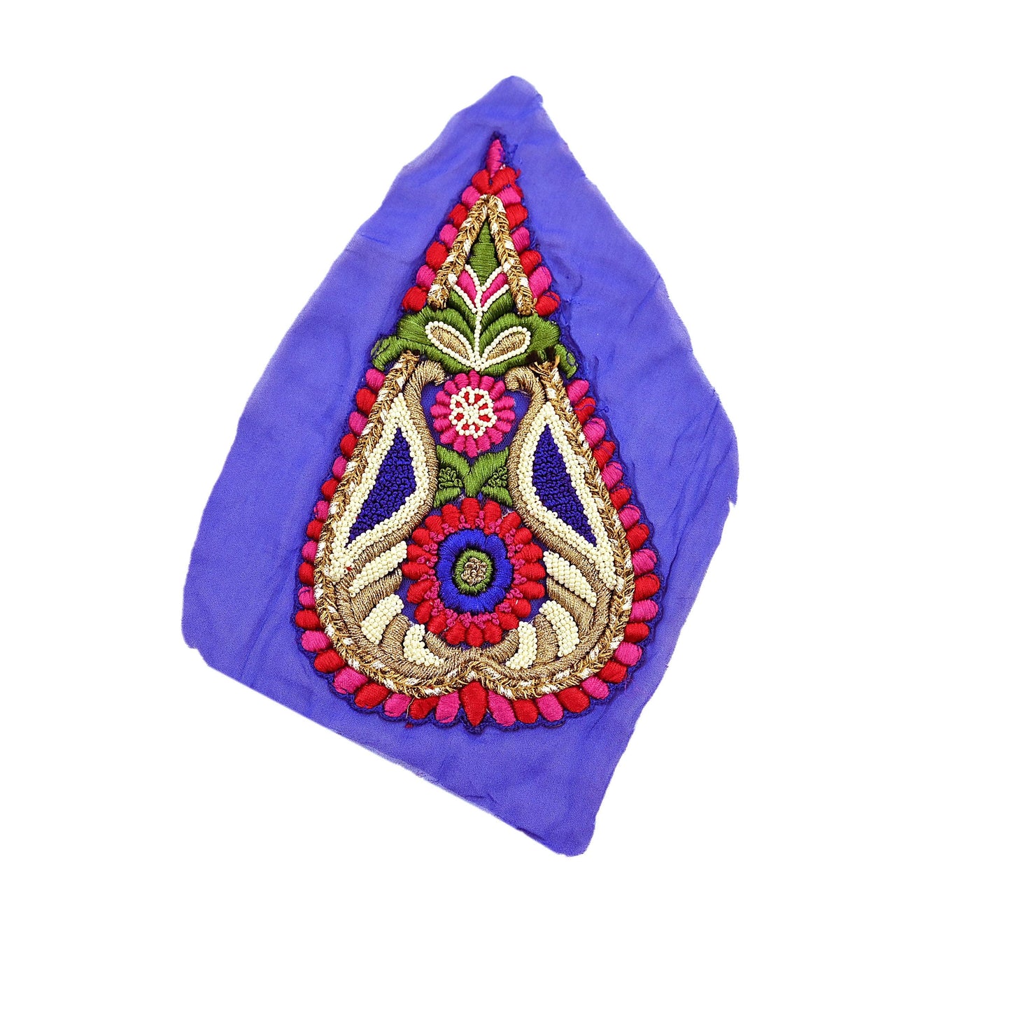 Indian Vintage Purple Georgette Appliques Set of 2 Hand-Embroidered Patches with Zardozi, Dabka ,for Craft Journals 8x4.5"